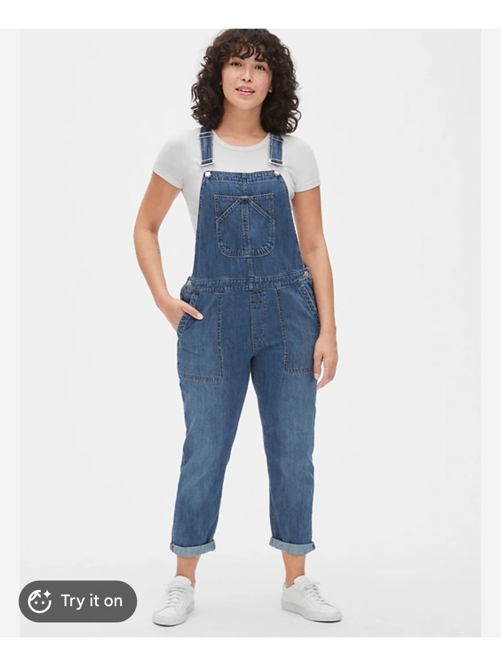 GAP Slouchy Crop Denim Overalls Medium Wash Relaxed Utility Jumpsuit Women's